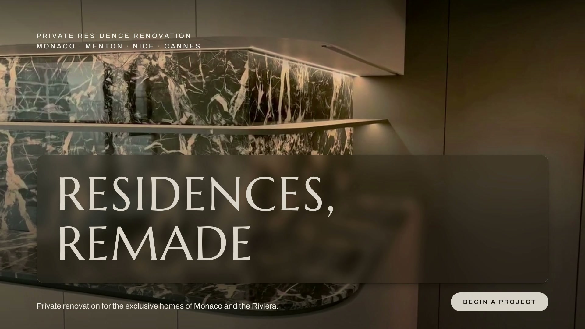 Video of the L7M Remodeling website: the opening film titled Residences, Remade, the site scrolling on desktop and phone, and a kitchen before and after renovation.